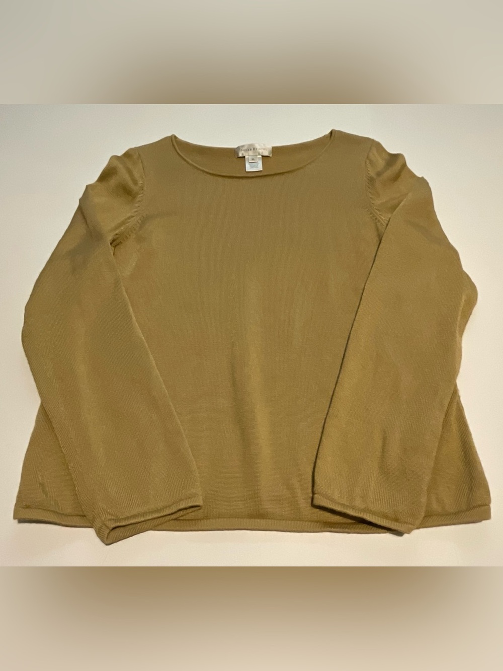 Susan Bristol Women's Knit Pullover Sweater Gold Puff Long Sleeve Scoop Neck XL.
